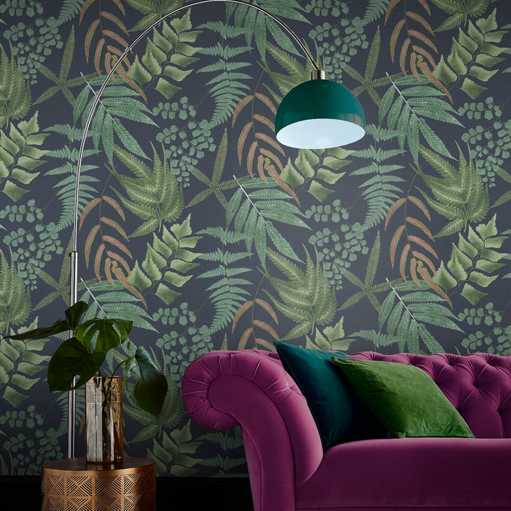 Midsummer Fern Wallpaper 107881 by Graham & Brown in Navy Blue